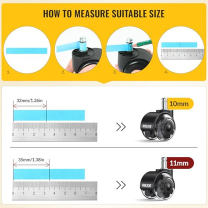 Black Office Chair Wheels Dual Rubber Casters 11x22mm (Set of 10)