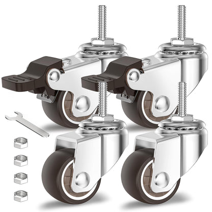 1-inch brown stem casters combo (2 locking + 2 non-locking) with precision threads for medical carts - Holkie