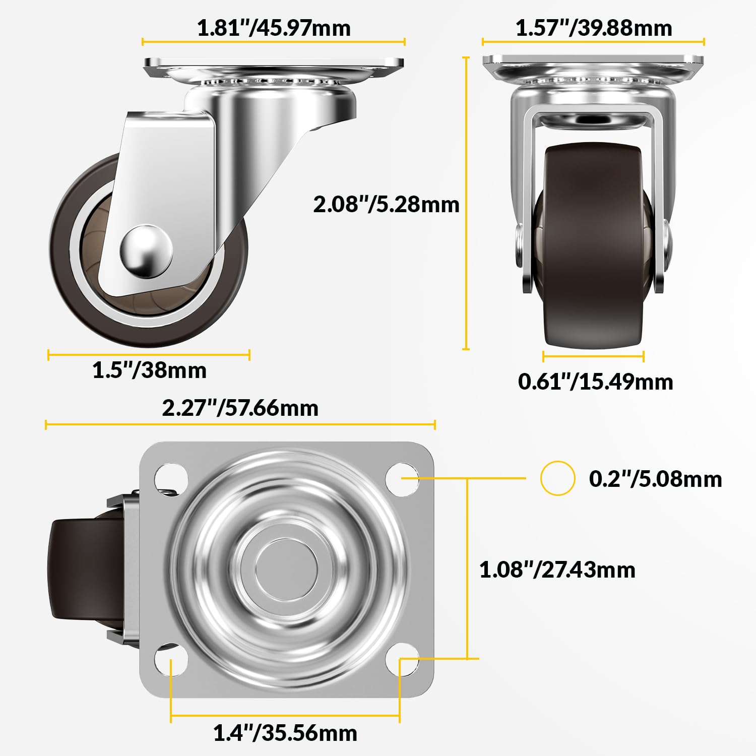 1.5 in Plate Casters Brown without Brake