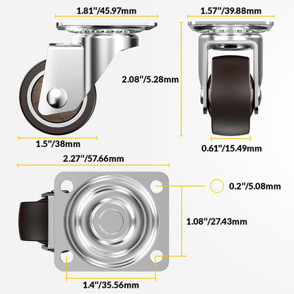 1.5 in Plate Casters Brown without Brake