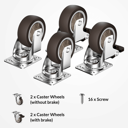 1.5 in Plate Casters Brown (2 Brake & 2 No Brake)
