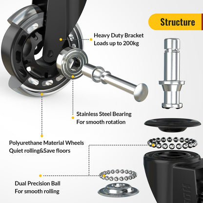 Transparent Office Chair Wheels 10x22mm