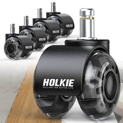 Black dual-rubber office chair casters (10mm stem × 22mm width) - Holkie