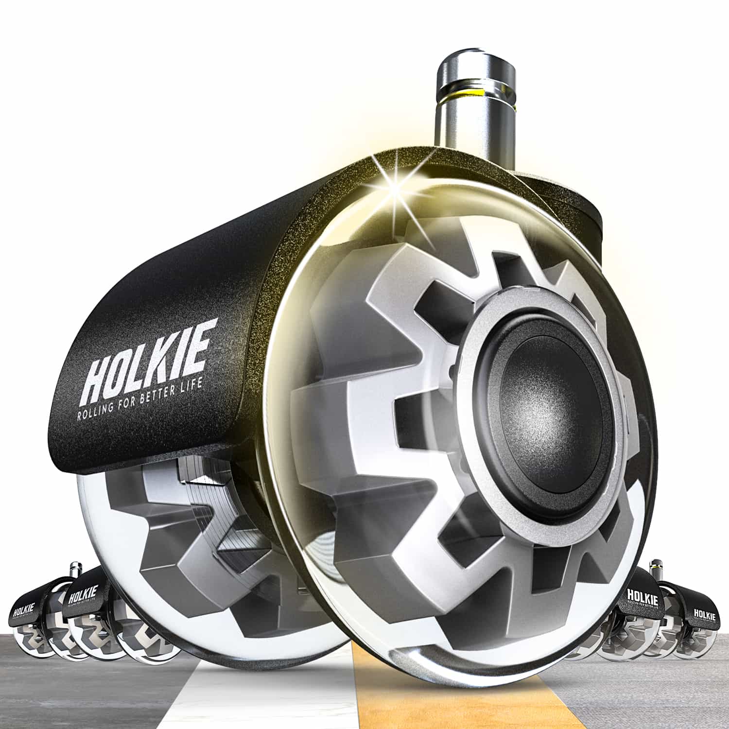 Grey dual-rubber office chair casters (10mm stem × 22mm width) - Holkie