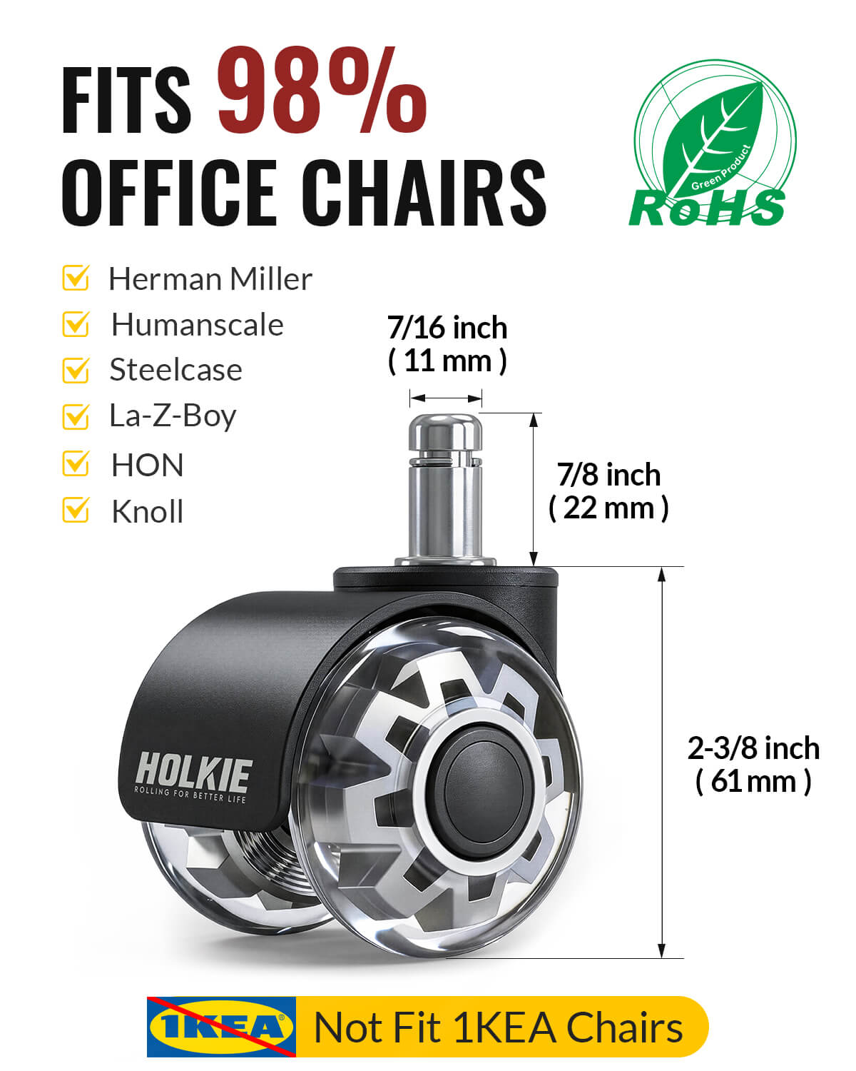 2 Inch Office Chair Wheels Replacement Set