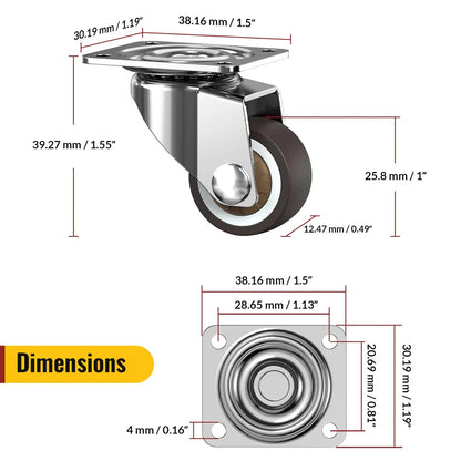 1 in Plate Casters Brown without Brake (Set of 8)