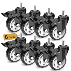 4 in Stem Caster Wheel Black Total Lock 3/8" -16 x 1" (Set of 8)