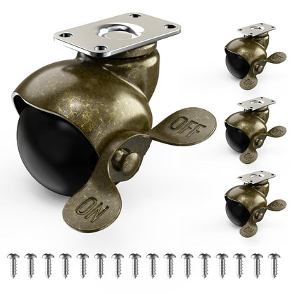 Antique brass 2-inch ball castors with locking brake for vintage furniture restoration - Holkie