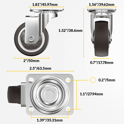2 inch plate caster brown dimension details - Holkie