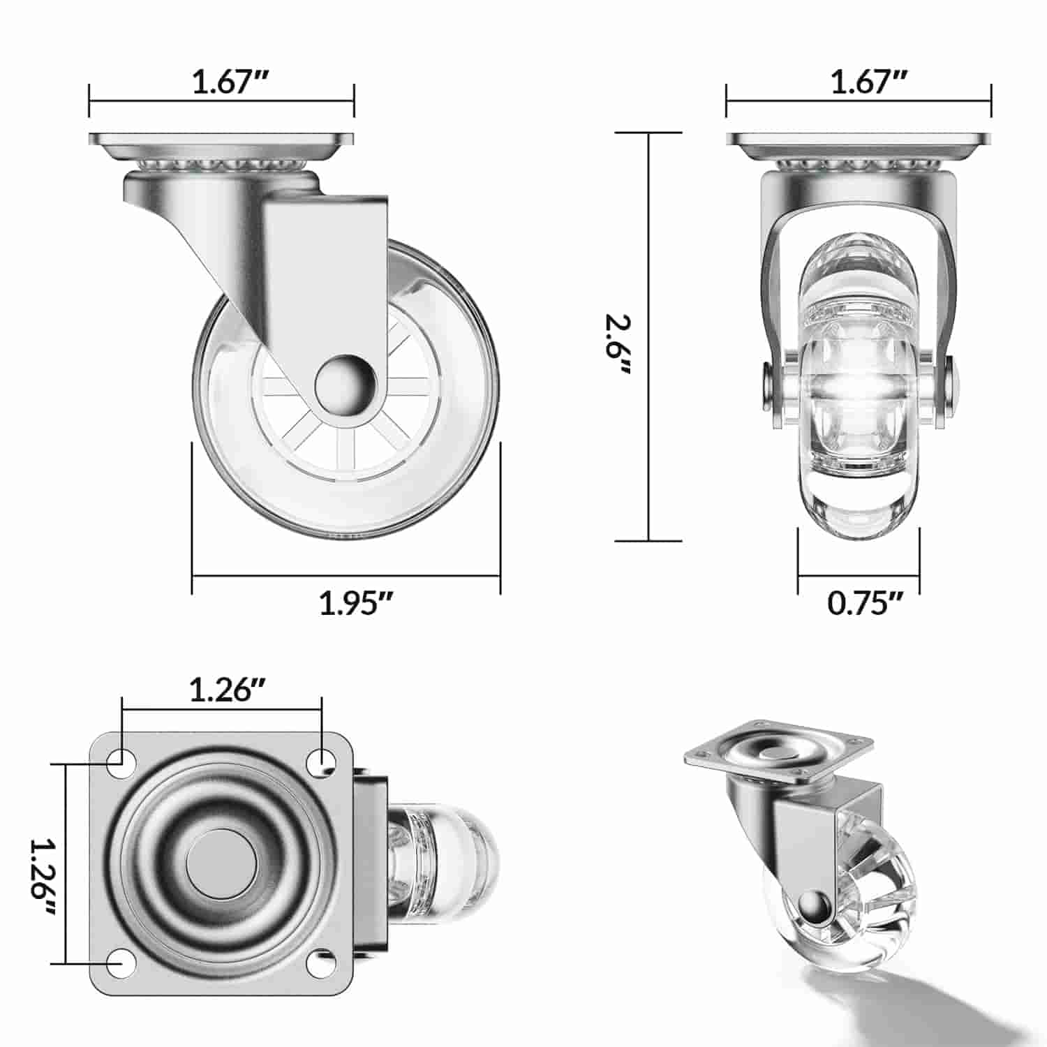 Dimension of 2-inch clear and polyurethane plate casters for furniture – Holkie