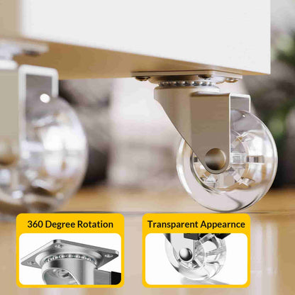 Close-up of 2-inch transparent polyurethane wheel on furniture plate caster - Holkie