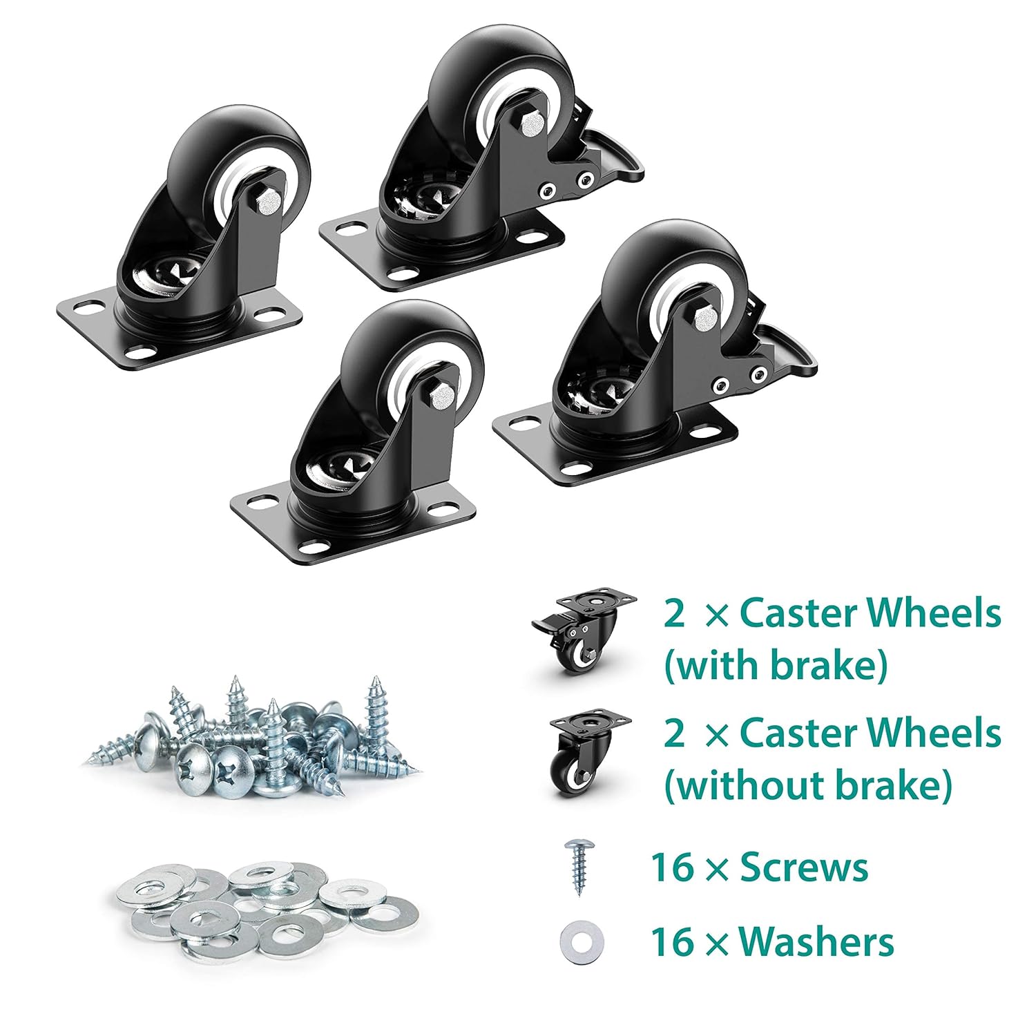 Combo 2 brake & 2 free 2 inch plate caster packing
