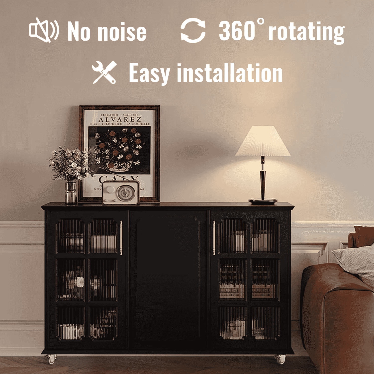 2-inch plate caster brown combo on the cabinet. Features smoothly roll, no noise and easy installation.