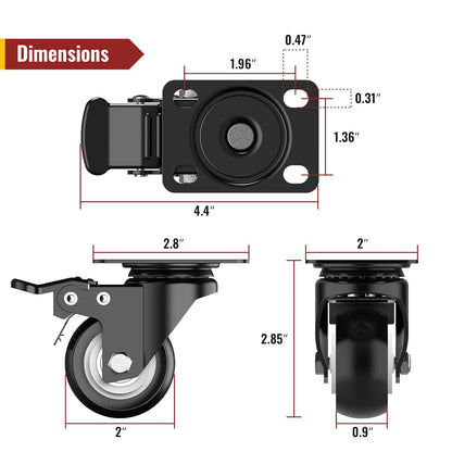 2 inch plate caster 2 lock and 2 free dimension - Holkie