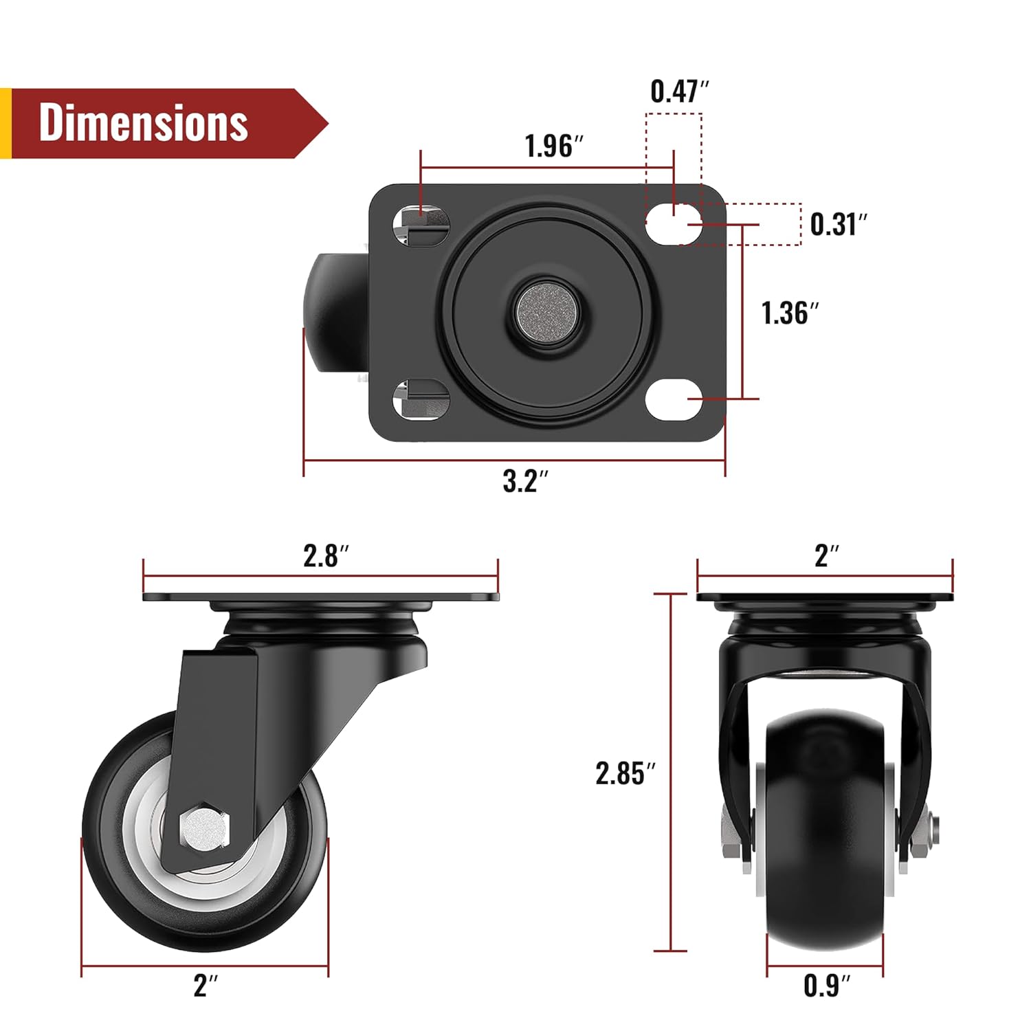 2 inch plate caster 2 lock and 2 free dimension - Holkie