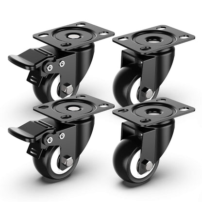 2-inch black plate casters combo set (2 locking + 2 non-locking) for carts and dollies - Holkie