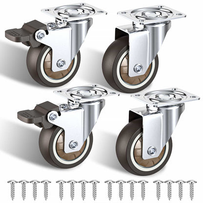2-inch brown Thermoplastic Rubber plate casters combo (2 locking + 2 swivel) - Holkie