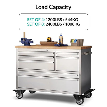 4 in Plate Casters Black with Brake (Set of 8)