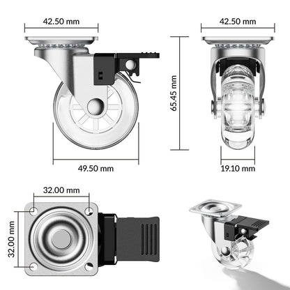 2 in Clear Furniture Plate Casters with Brake