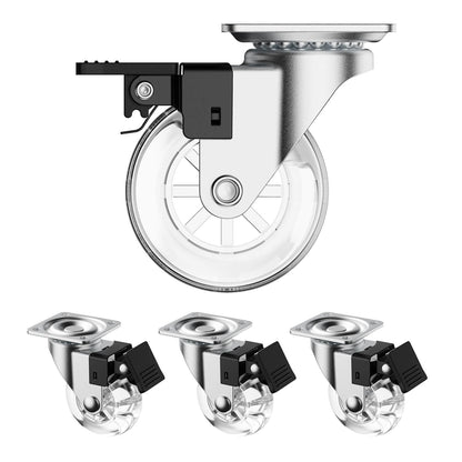 2 in Clear Furniture Plate Casters with Brake