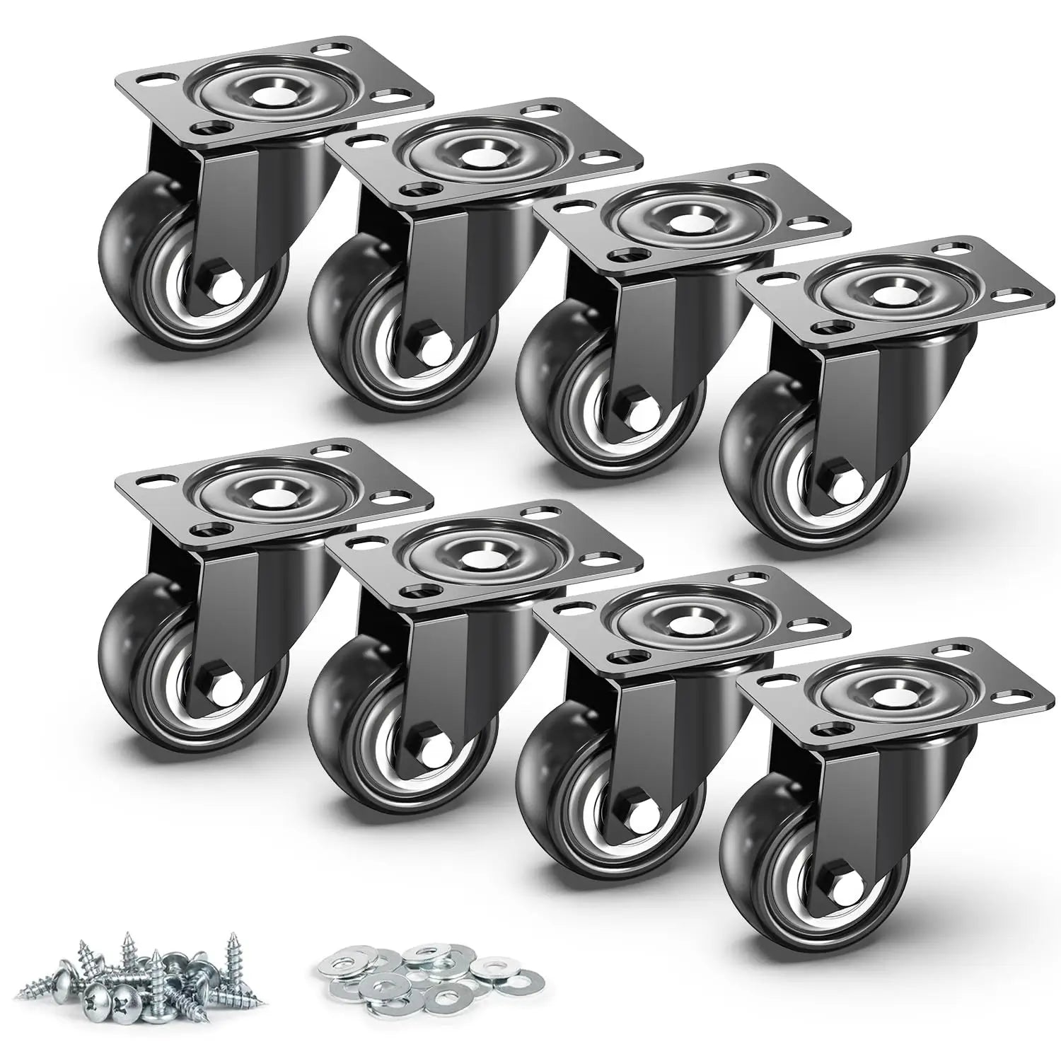 2 in Plate Casters Black without Brake (Set of 8)