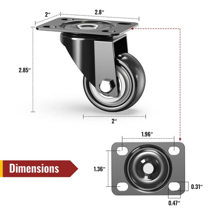 2 in Plate Casters Black without Brake (Set of 8)
