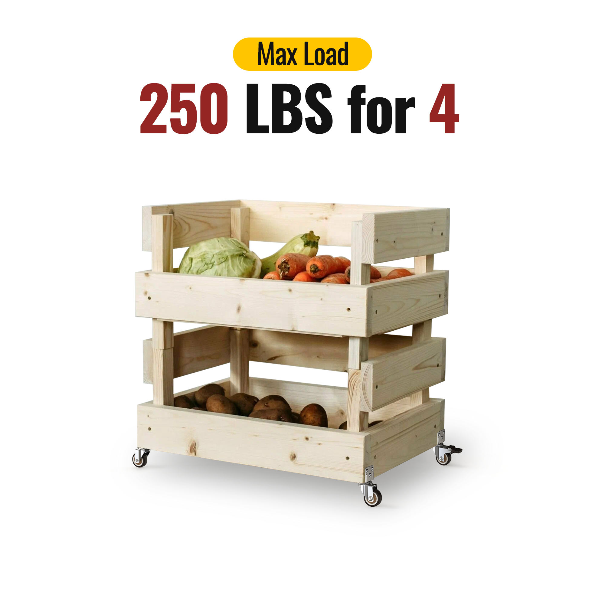 2 inch L-shaped casters supporting 250lbs load capacity