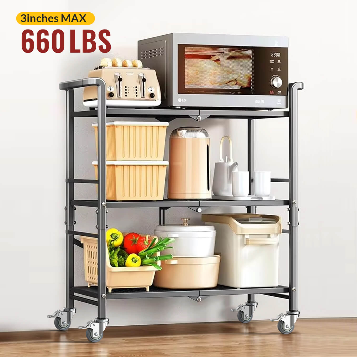 3-inch adjustable expanding stem caster wheels with 660 lbs load capacity installed on utility cart - Holkie