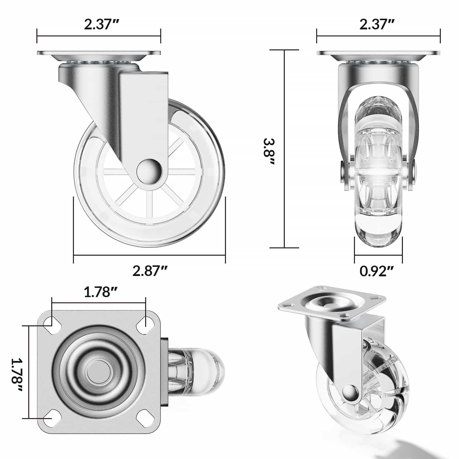 Dimension of 3-inch clear and polyurethane plate casters for furniture – Holkie