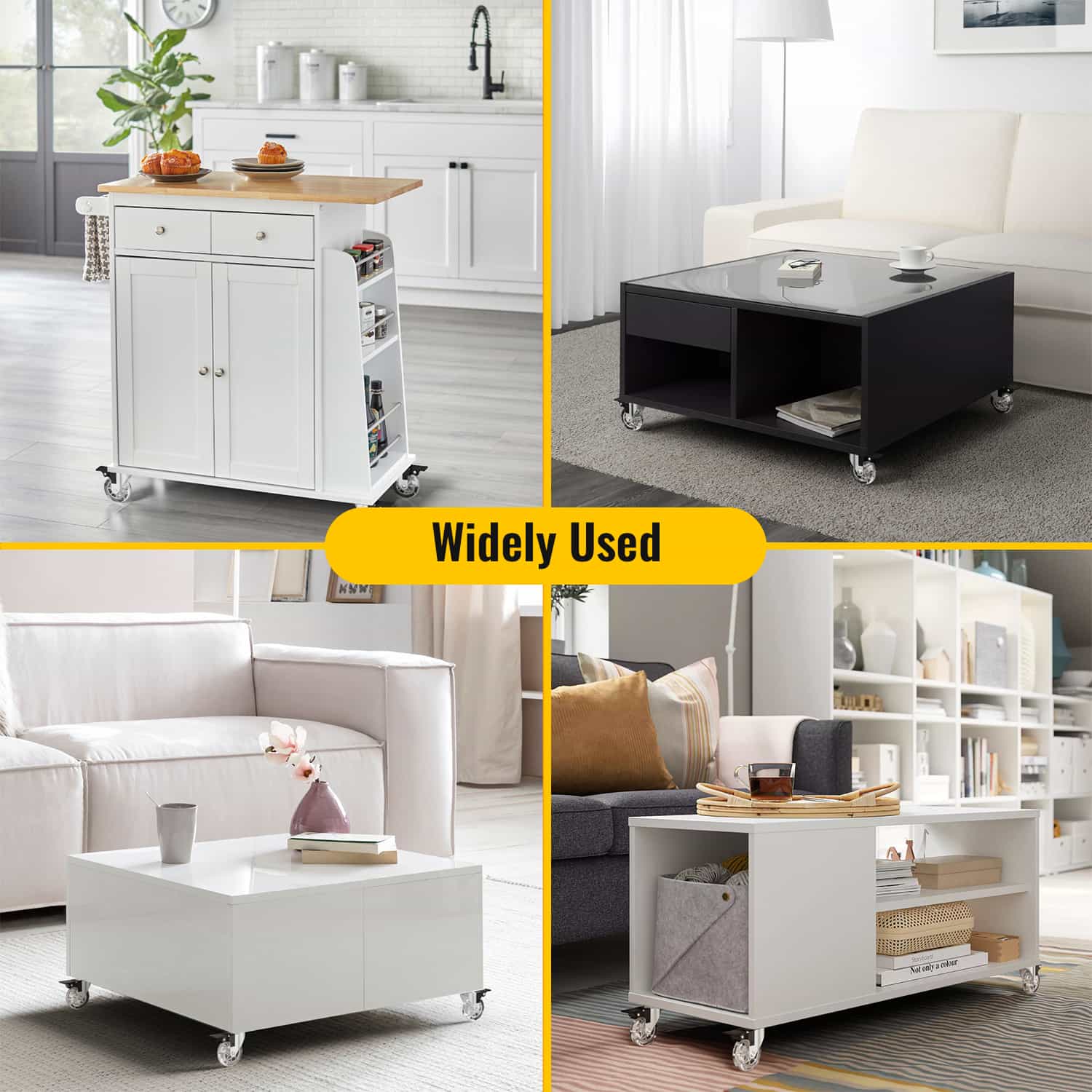 3-inch transparent furniture casters gliding smoothly across multiple floor types (hardwood, laminate, carpet) - Holkie USA