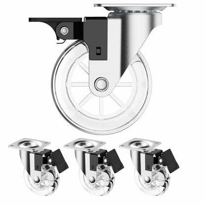 3-inch clear polyurethane plate casters for furniture with brake – Holkie USA