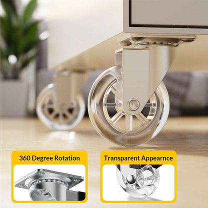 Close-up of 3-inch transparent polyurethane wheel on furniture plate caster - Holkie