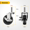 3 in Stem Casters Black Side Brake  M12 x 1.75 x 30mm