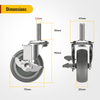 3 in Stem Casters Grey Side Brake  M12 x 1.75 x 30mm