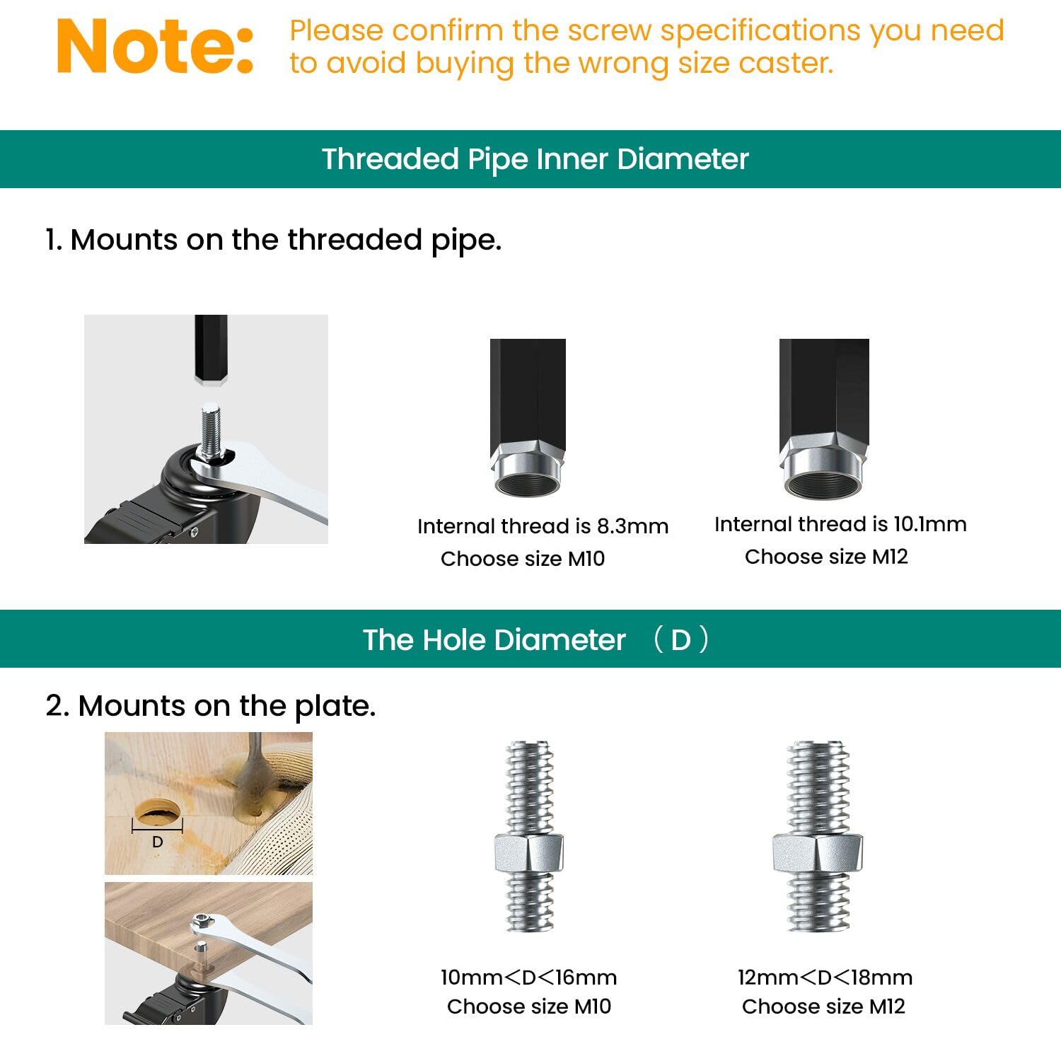 3 in Stem Casters Black Total Lock  M12 x 1.75 x 30mm