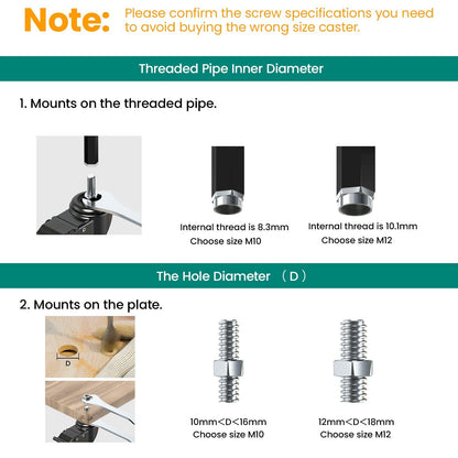 3 in Stem Casters Black Total Lock  M12 x 1.75 x 30mm