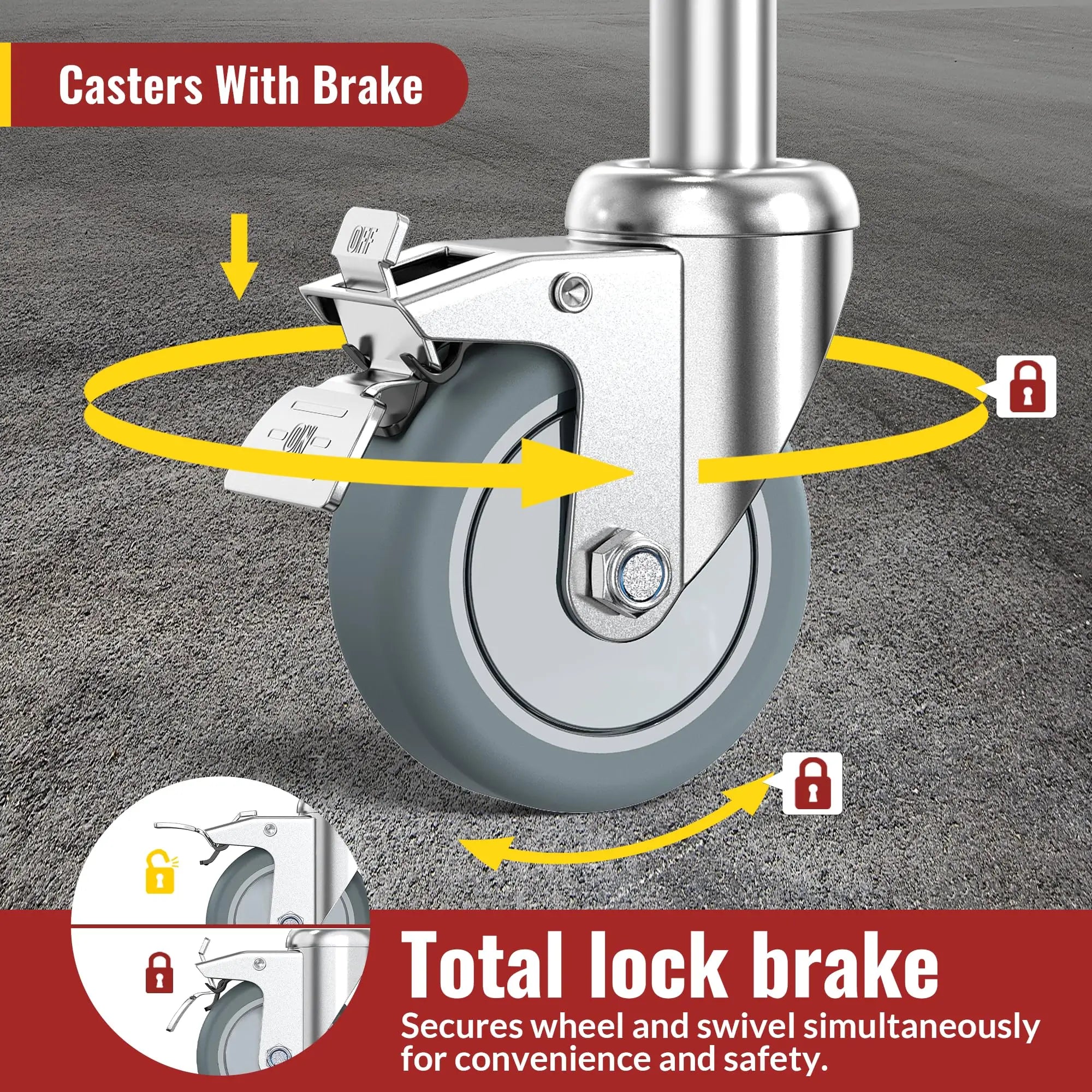 3" grip ring stem caster wheel with total lock brake mechanism.