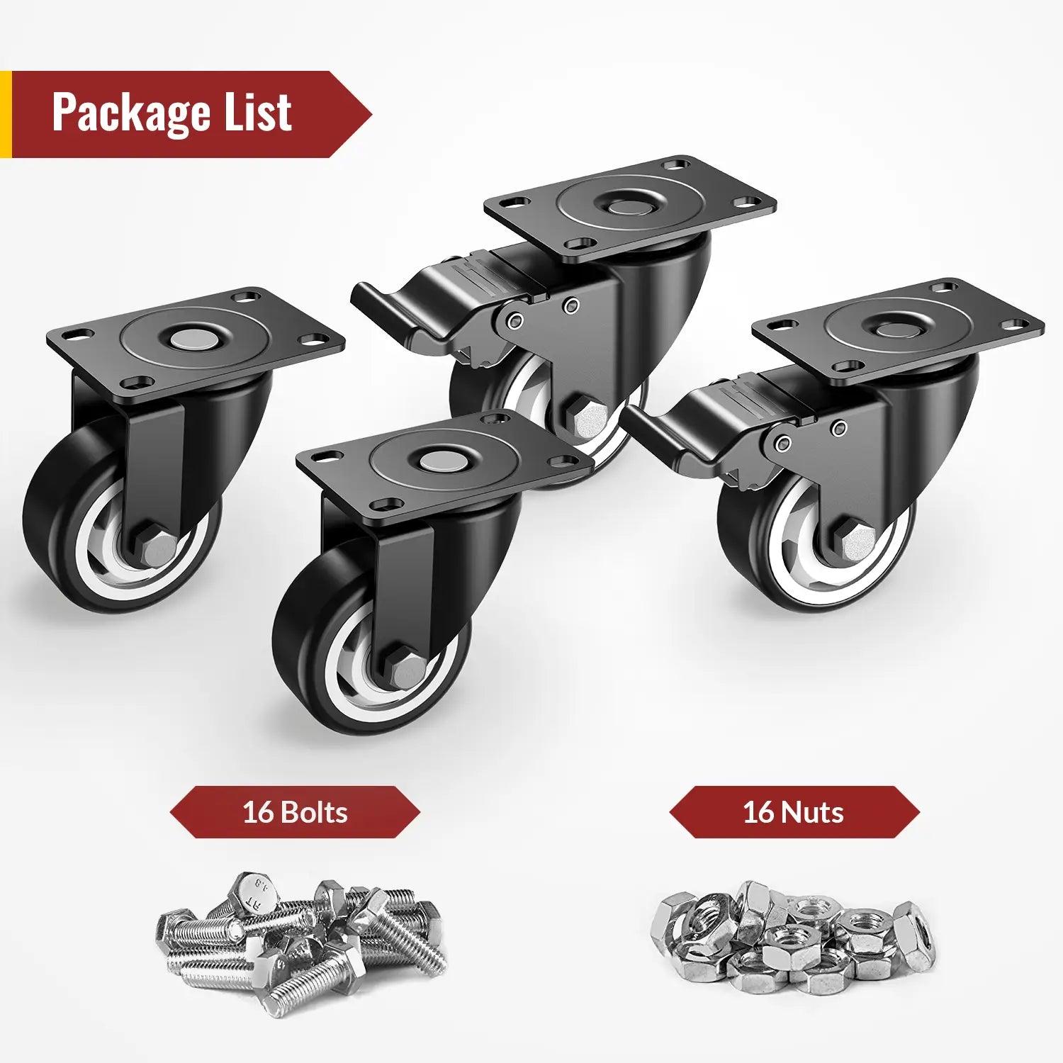 3 in Swivel Plate Casters with Dual Brake Set of 4