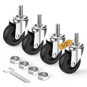 3 inch stem caster wheels with 1/2" -13 x 1-1/2" threaded stem black no brake