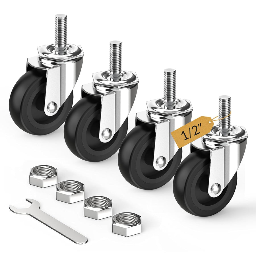 3 inch stem caster wheels with 1/2" -13 x 1-1/2" threaded stem black no brake