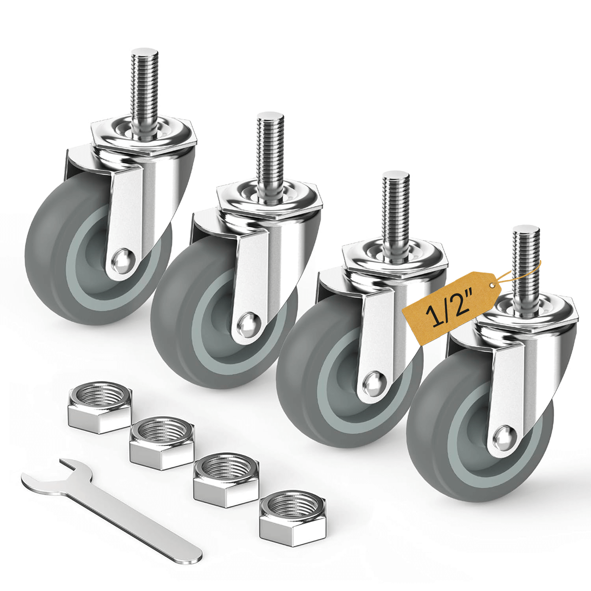 3 inch stem caster wheels with 1/2" -13 x 1-1/2" threaded stem gray no brake