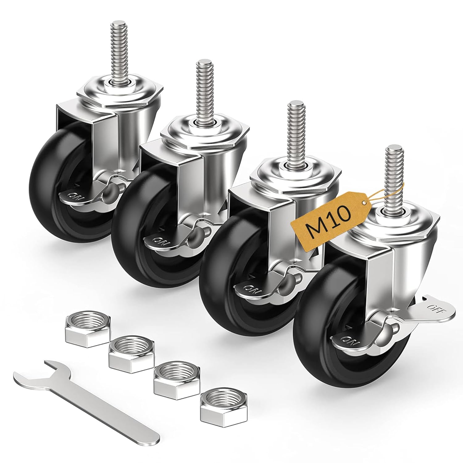 3 inch stem caster wheels with M10 x 1.5 x 30mm threaded stem black