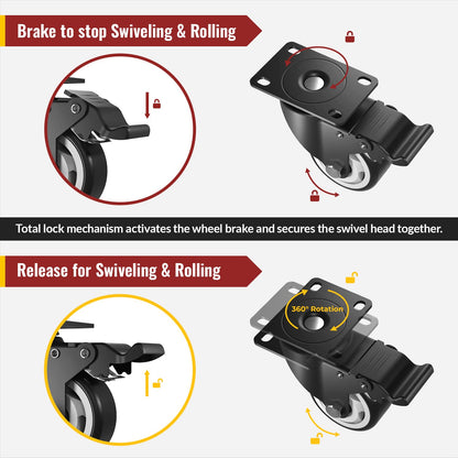3 in Plate Casters Black with Brake