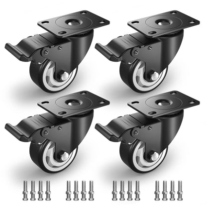3 in Plate Casters Black with Brake