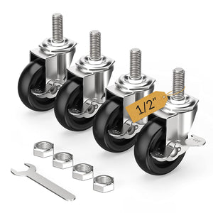 3 in Stem Caster Wheel Black Side Brake 1/2" -13 x 1-1/2"