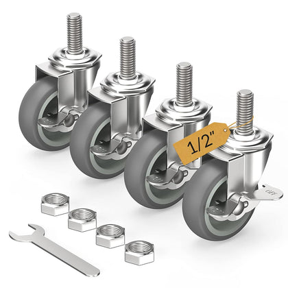 3 in Stem Casters Grey Side Brake 1/2