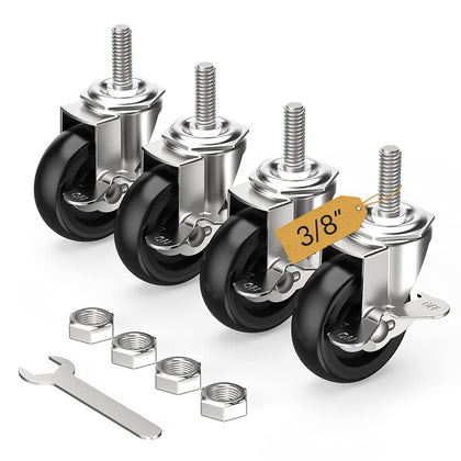 3 in Stem Casters Black Side Brake 3/8