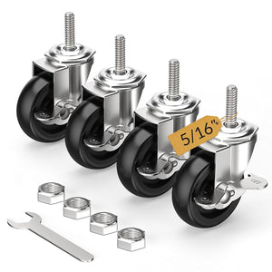 3 in Stem Caster Wheel Black Side Brake 5/16" -18 x 1-1/2"