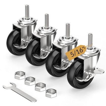 3 in Stem Casters Black Side Brake 5/16