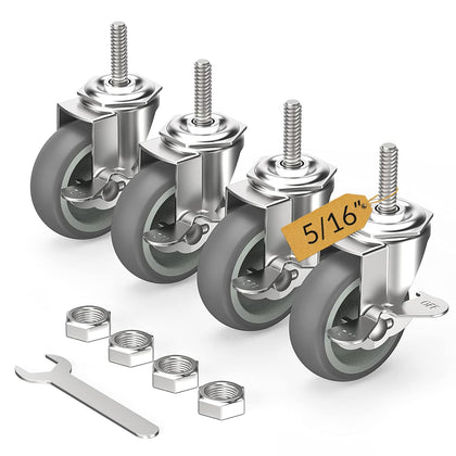 3 in Stem Casters Grey Side Brake 5/16